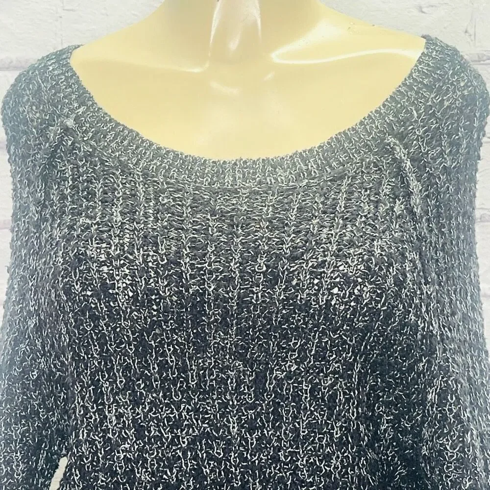 Free People Womens Black White Ribbed Knit Raglan Long Sleeve Sweater Small